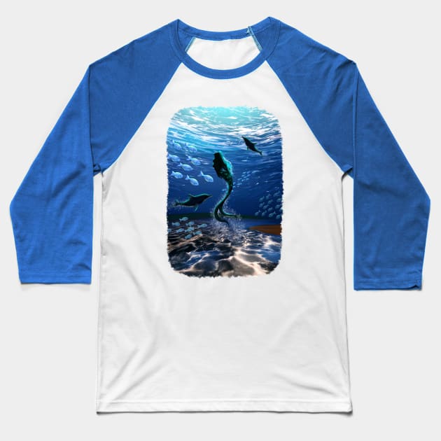 Mermaid Magical Ocean Spirit Baseball T-Shirt by BluedarkArt